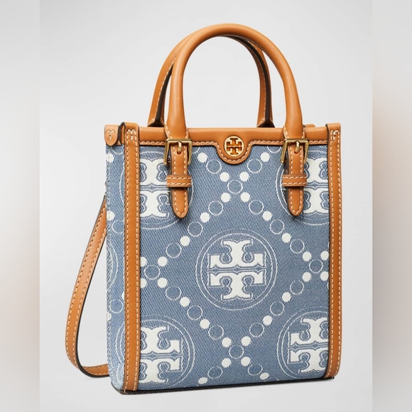 Tory Burch T Monogram Mini Denim Tote Bag - Picture 4 of 17